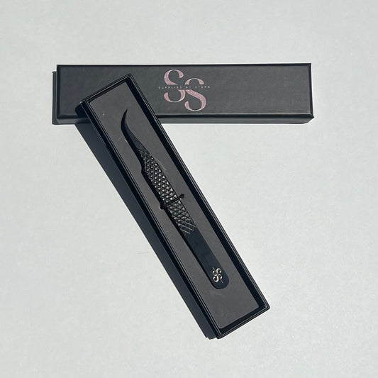 J curve Black fiber tip tweezer